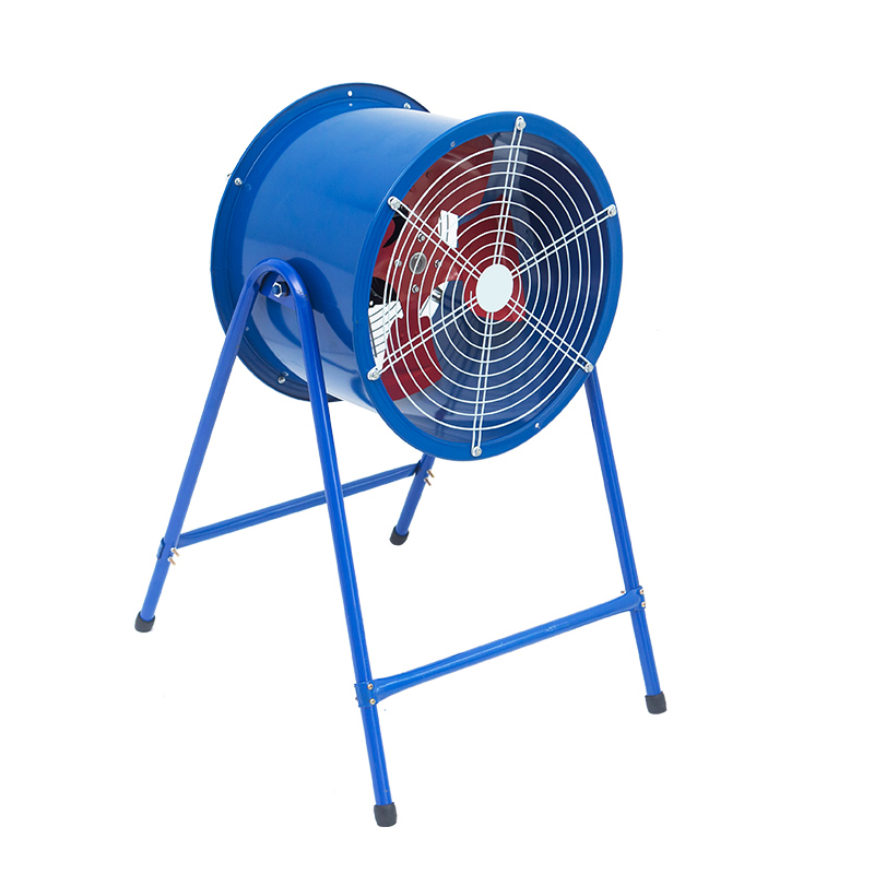 Kék pneumatikus függőleges konzol tengelyirányú áramlás ipari ventilátor, nagy teljesítményű helyzetű, nagy teljesítményű kipufogóventilátor